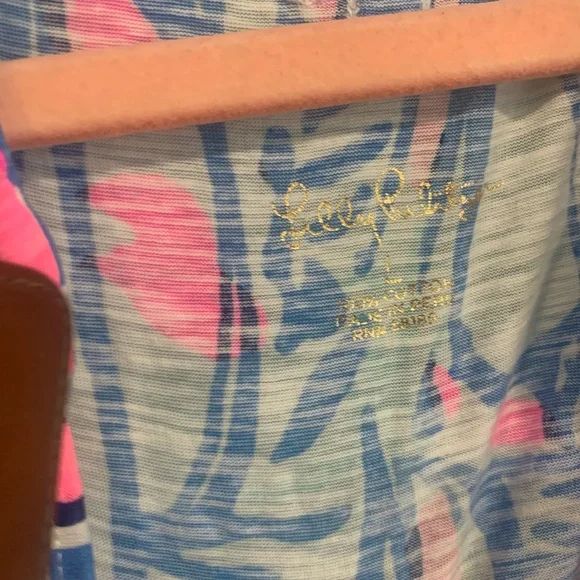Lilly Pulitzer Pink Blue Printed V-Neck Kaia tunic L boats coastal preppy - Picture 2 of 4
